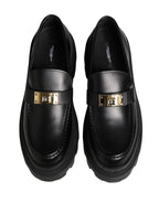 Black Chunky Sole Leather Men Loafers Shoes