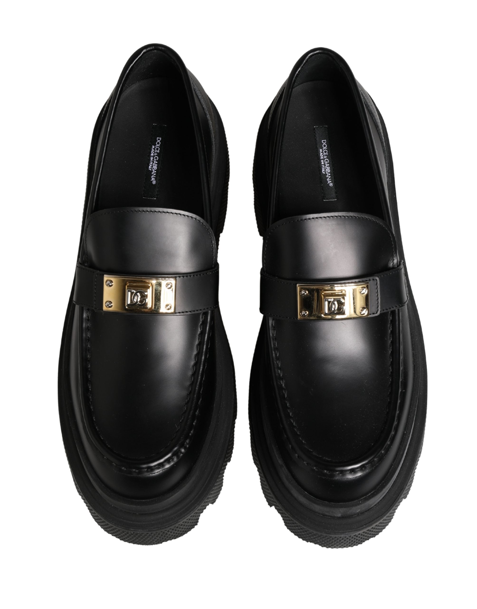 Black Chunky Sole Leather Men Loafers Shoes