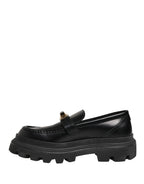 Black Chunky Sole Leather Men Loafers Shoes
