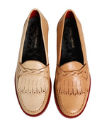 Beige Tassel Leather Men Slip On Loafers Shoes