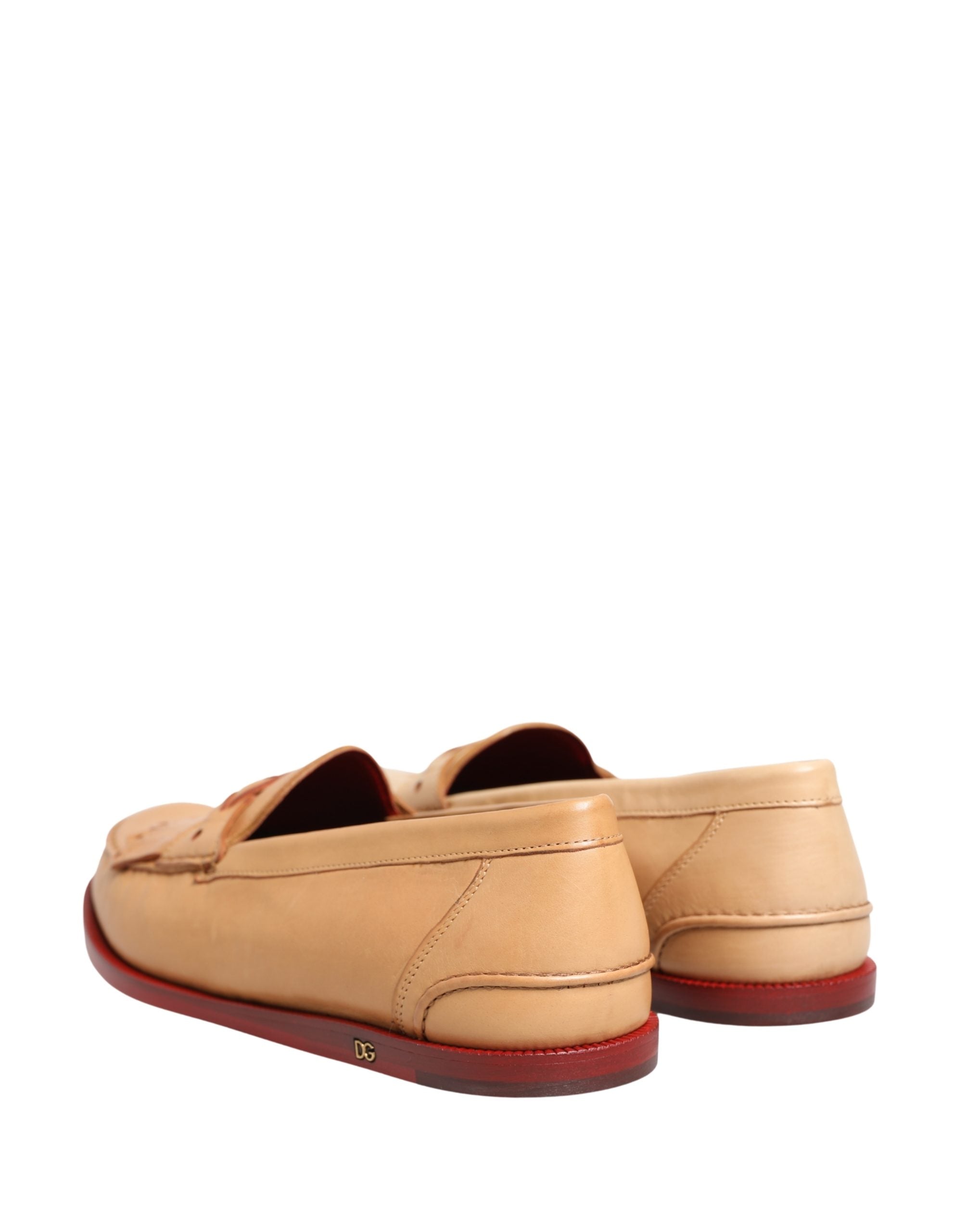Beige Tassel Leather Men Slip On Loafers Shoes