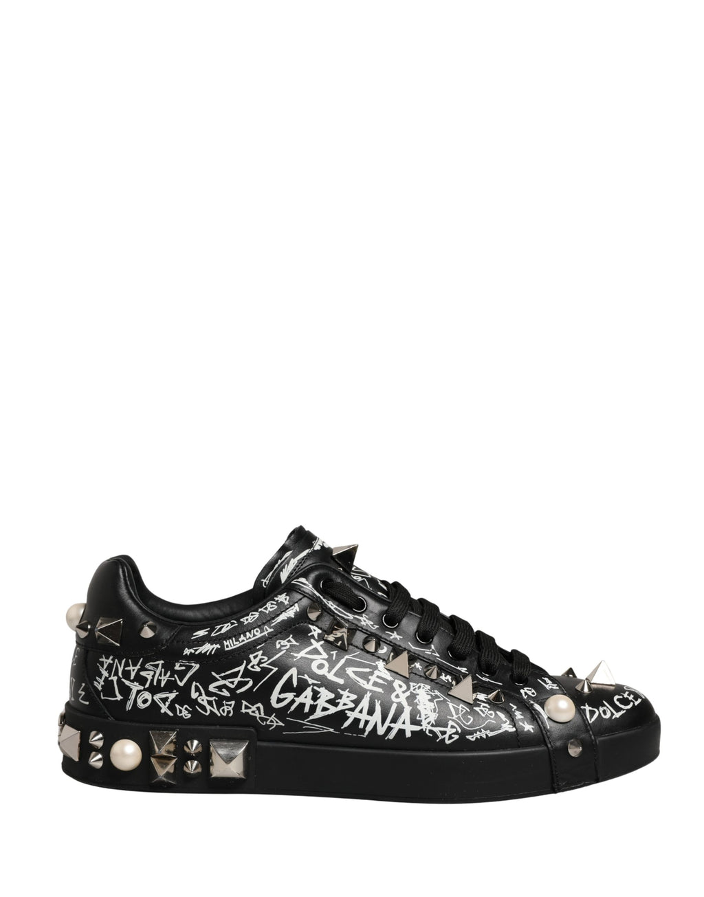 Black Portofino Graffiti Stud Sneakers Shoes