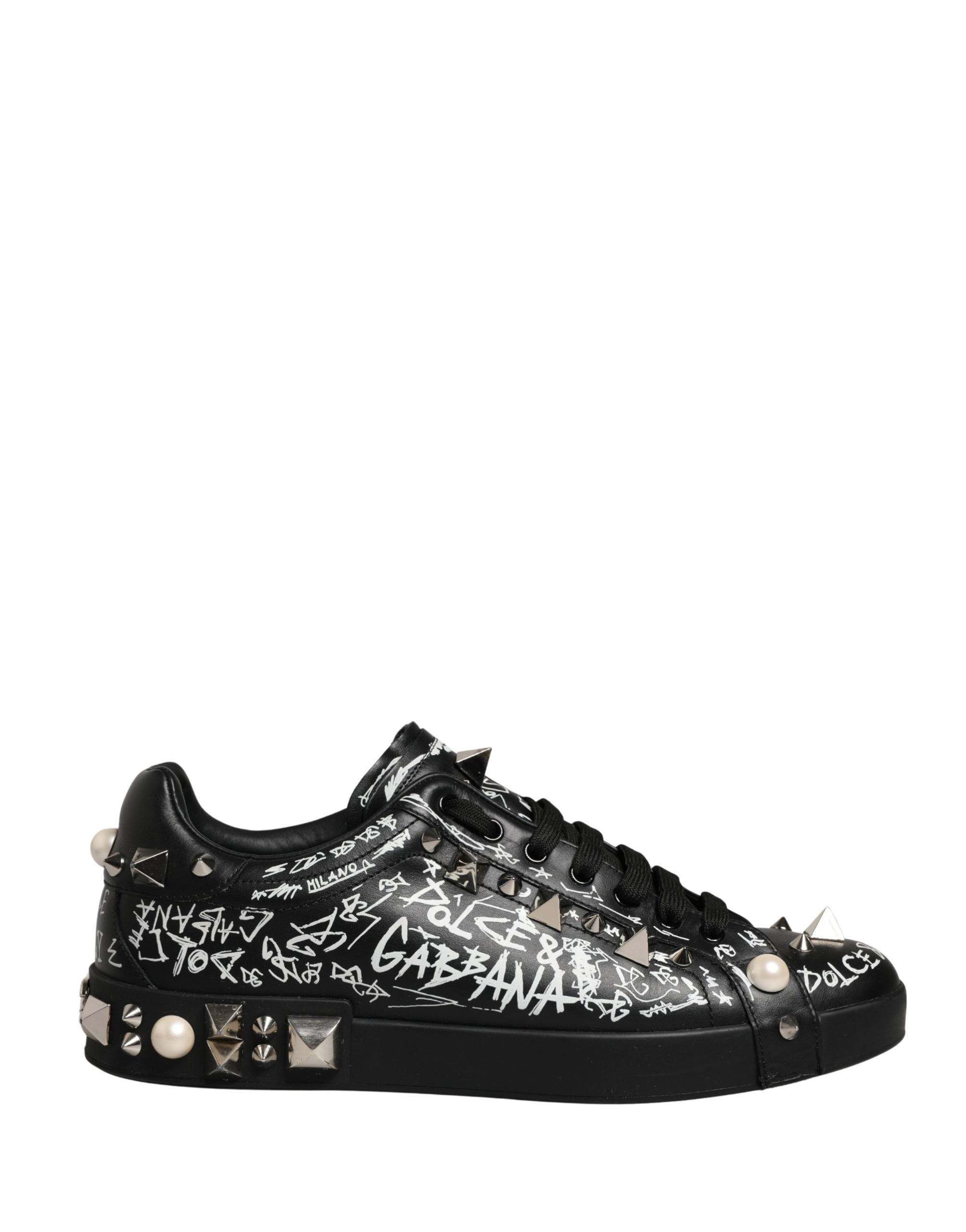 Black Portofino Graffiti Stud Sneakers Shoes