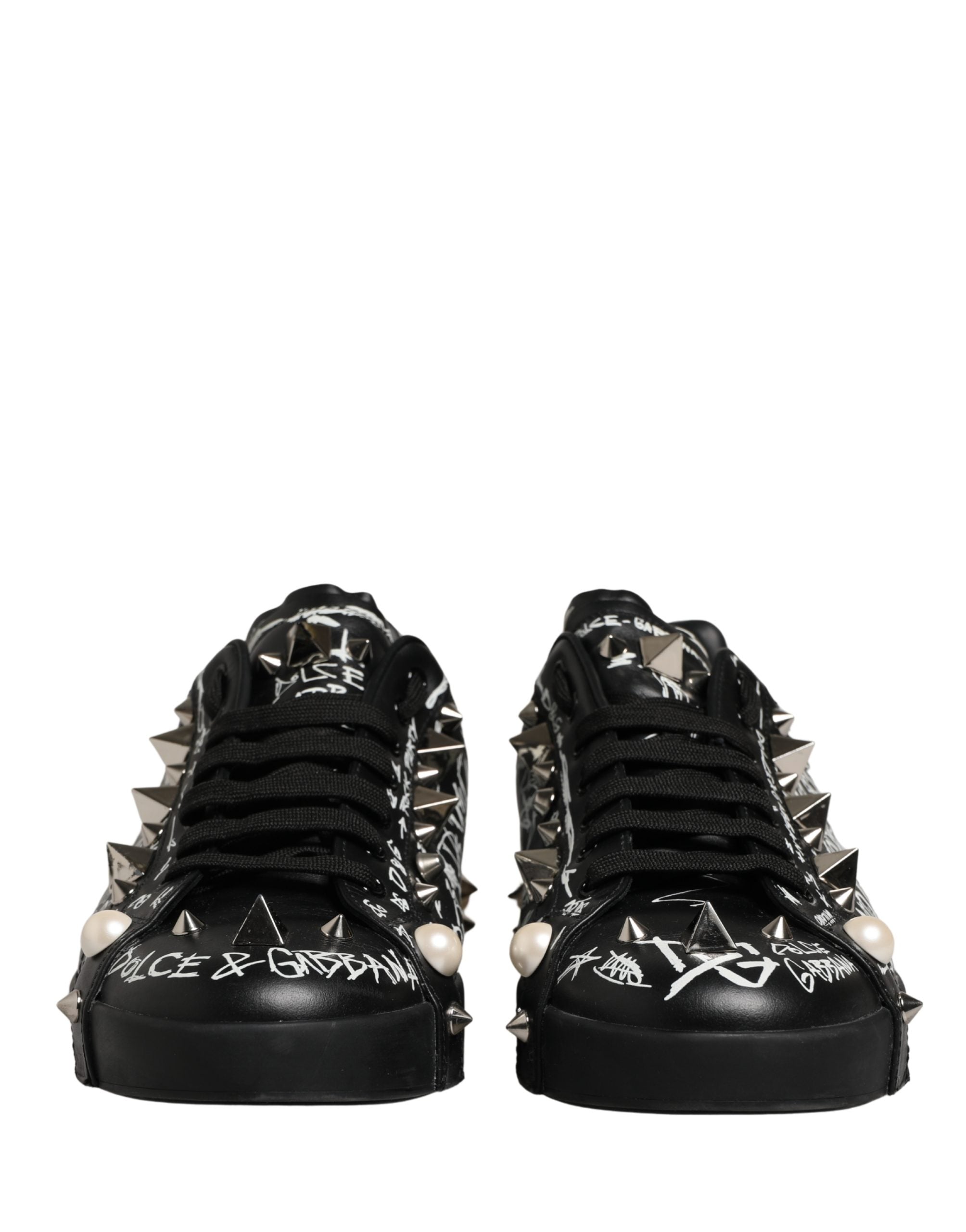 Black Portofino Graffiti Stud Sneakers Shoes