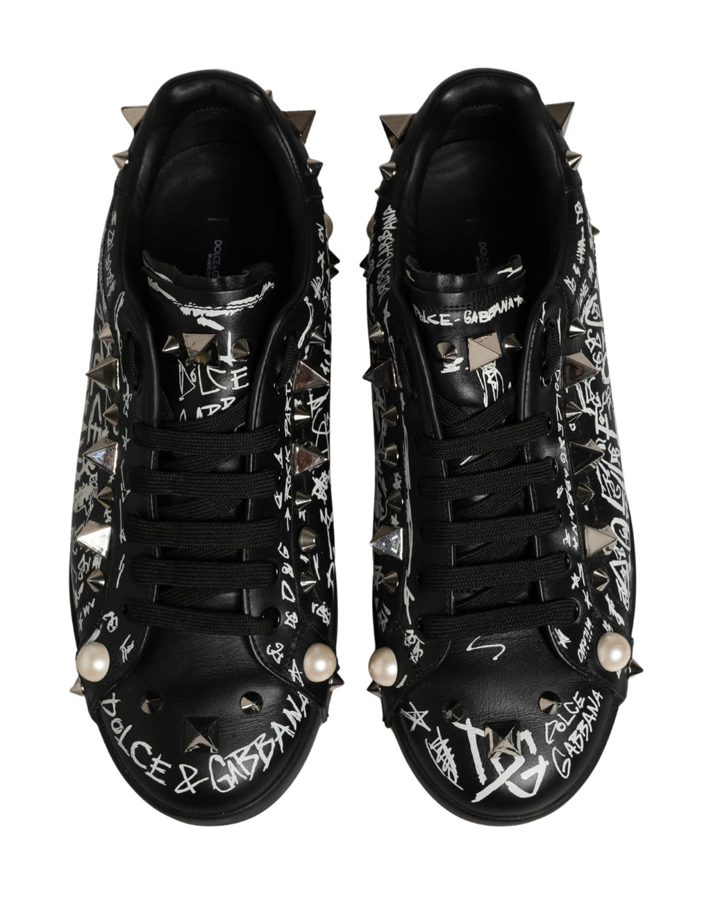 Black Portofino Graffiti Stud Sneakers Shoes
