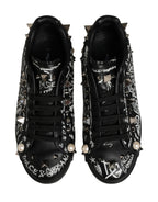 Black Portofino Graffiti Stud Sneakers Shoes