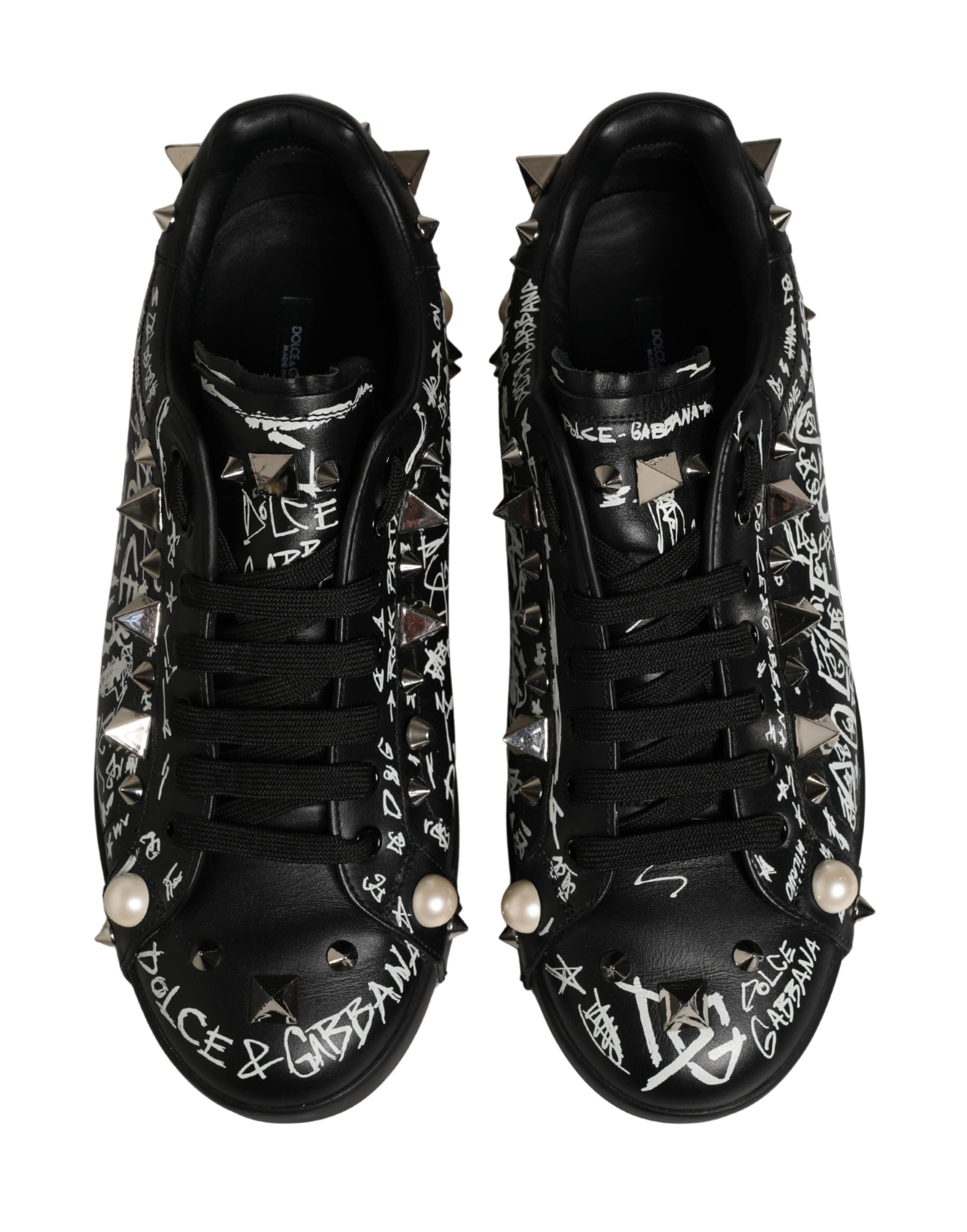 Black Portofino Graffiti Stud Sneakers Shoes