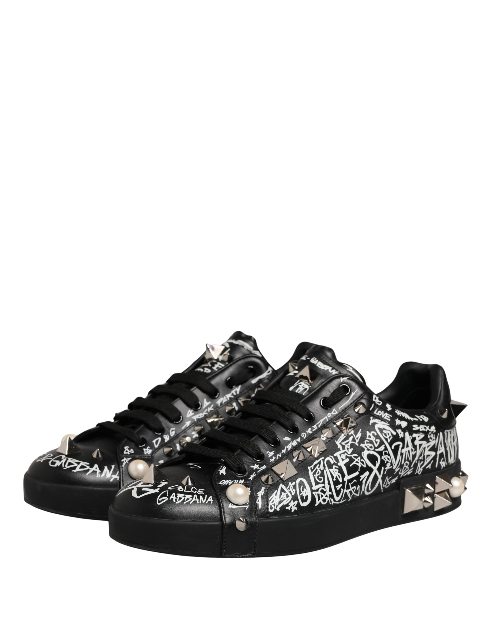 Black Portofino Graffiti Stud Sneakers Shoes