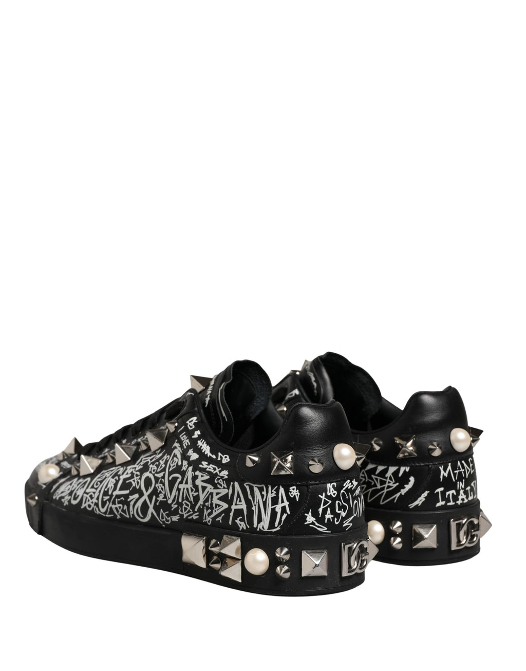 Black Portofino Graffiti Stud Sneakers Shoes