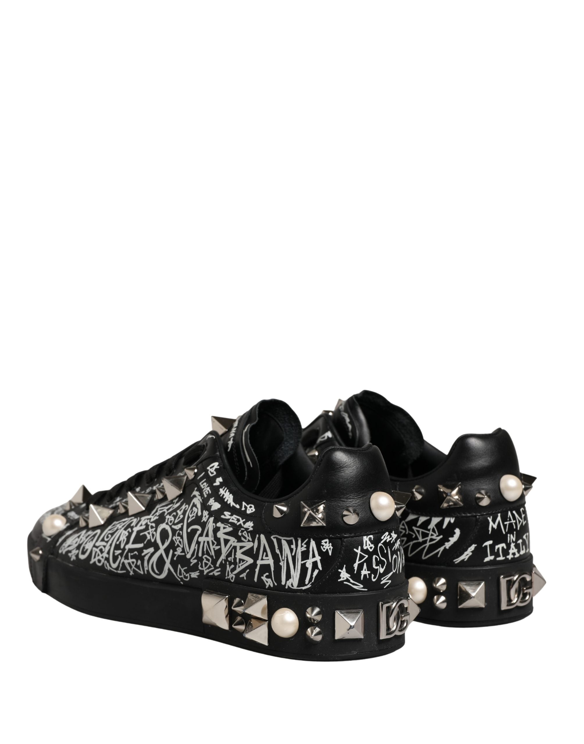 Black Portofino Graffiti Stud Sneakers Shoes