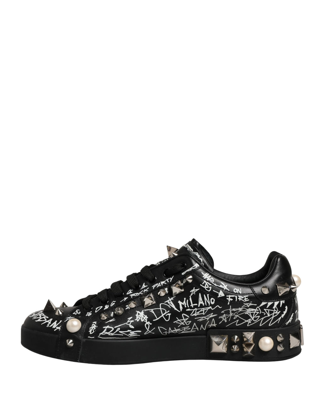 Black Portofino Graffiti Stud Sneakers Shoes