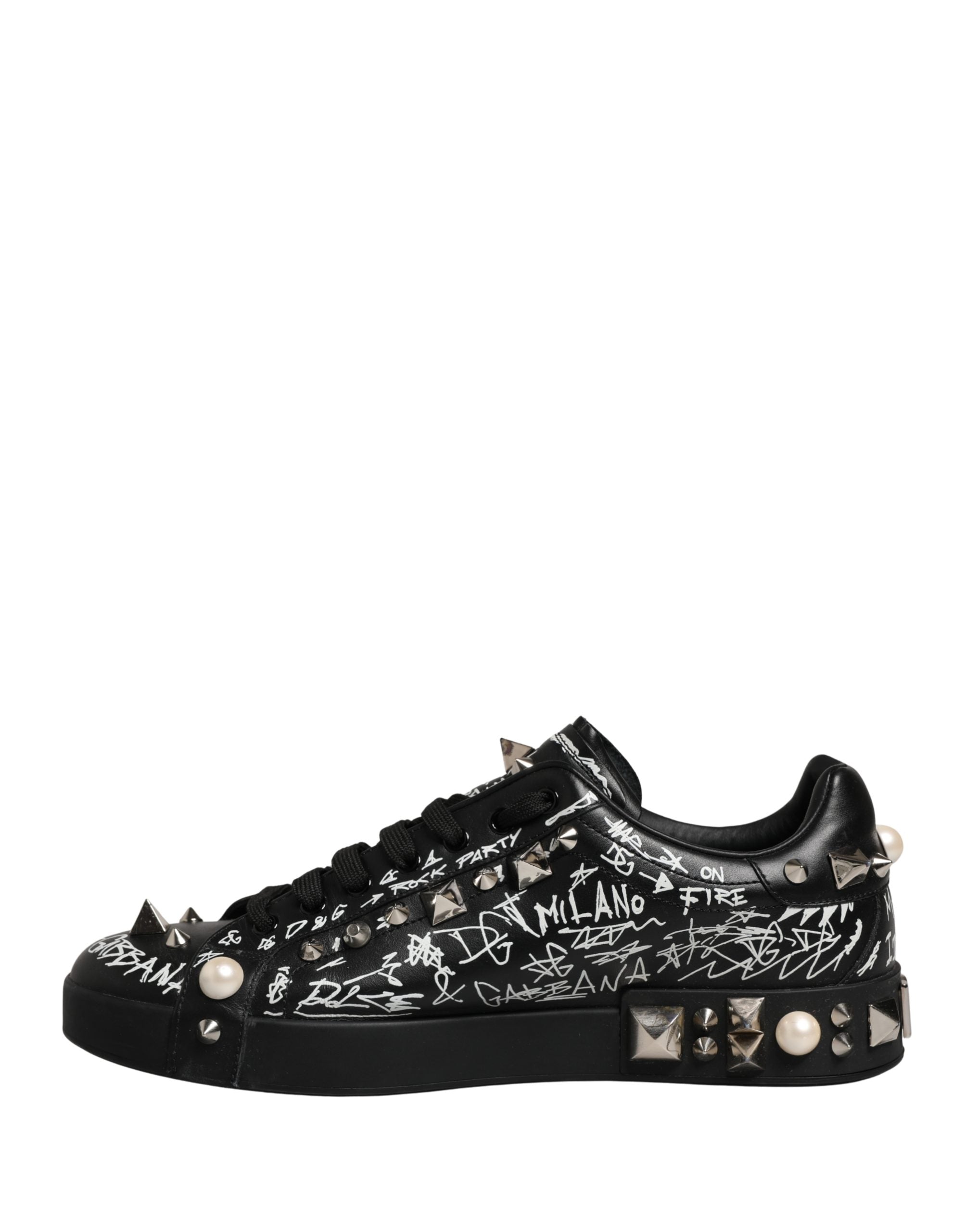 Black Portofino Graffiti Stud Sneakers Shoes