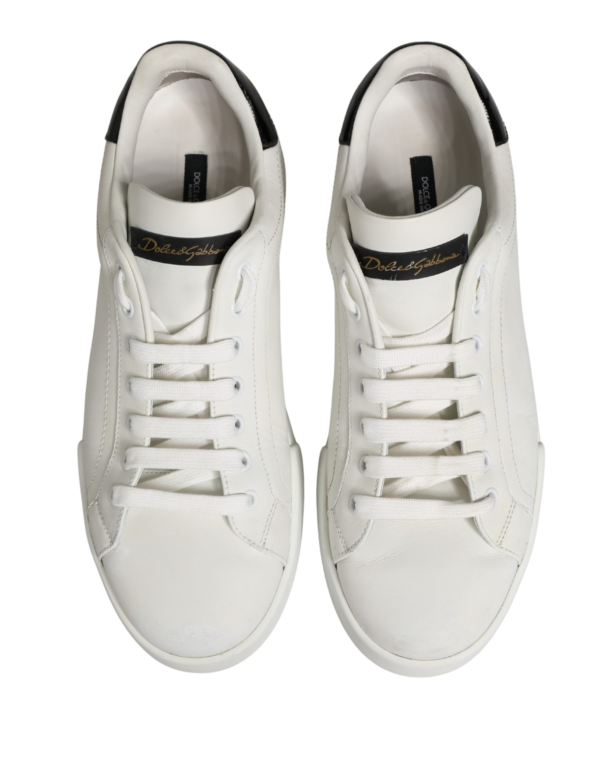 White Black Portofino Leather Sneakers Shoes