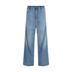 Blue Cotton Straight-Leg Jeans