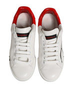 White Red Lace Up Low Top Sneakers Shoes