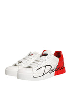 White Red Lace Up Low Top Sneakers Shoes