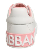 White Pink Lace Up Low Top Sneakers Shoes