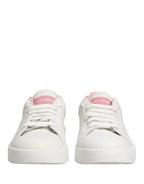 White Pink Lace Up Low Top Sneakers Shoes