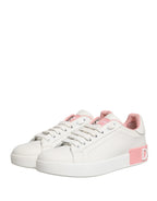 White Pink Lace Up Low Top Sneakers Shoes