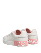 White Pink Lace Up Low Top Sneakers Shoes