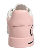 White Pink Lace Up Low Top Sneakers Shoes