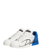 White Blue Lace Up Low Top Sneakers Shoes