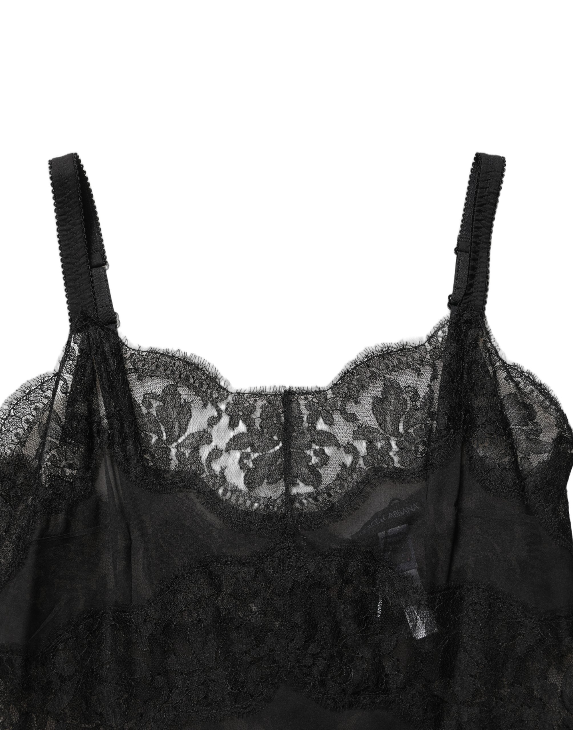 Black Silk Lace Slip Lingerie Chemise Sleepwear
