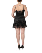 Black Silk Lace Lingerie Short Chemise Sleepwear