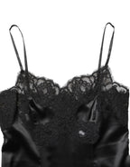Black Silk Lace Lingerie Short Chemise Sleepwear