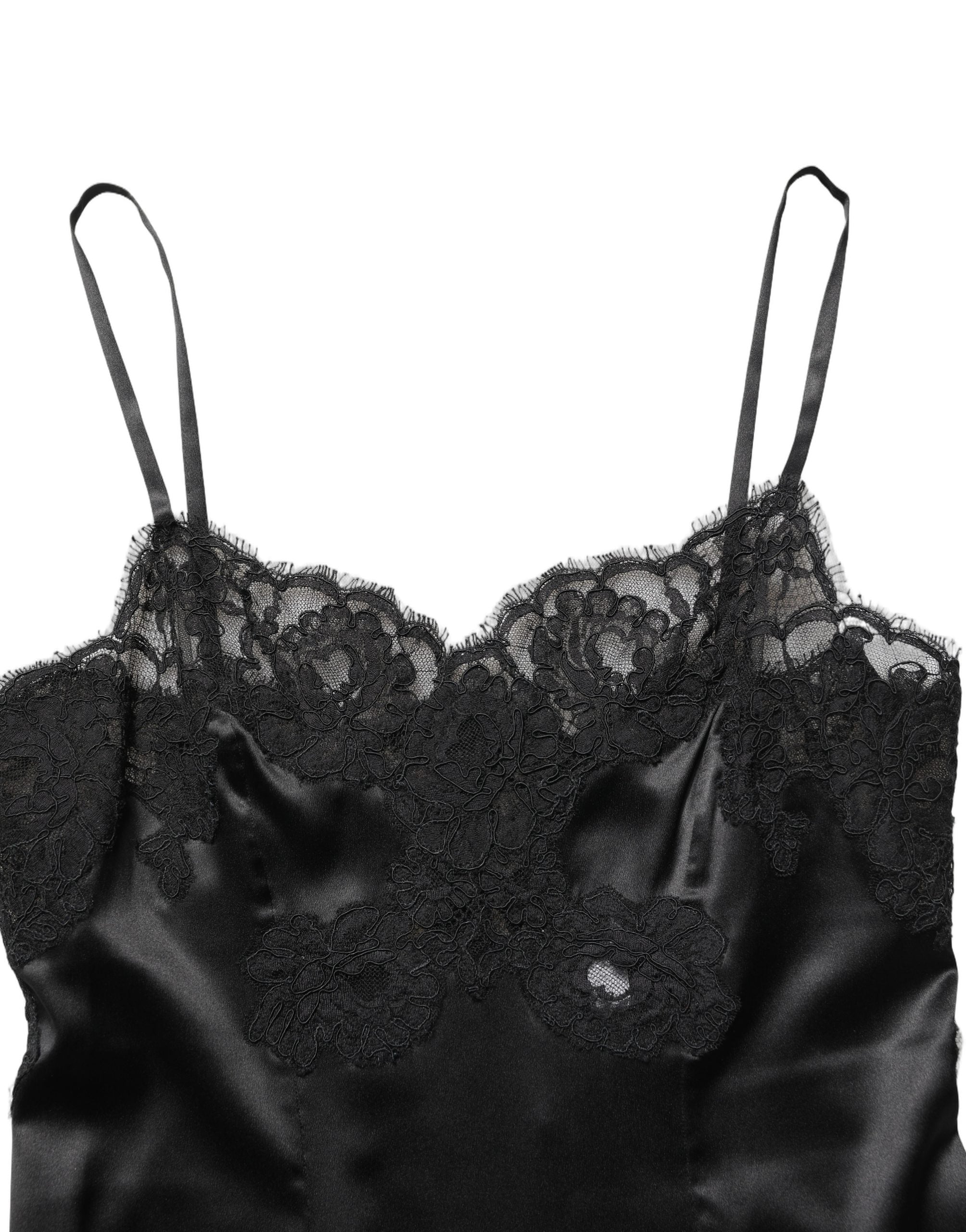 Black Silk Lace Lingerie Short Chemise Sleepwear