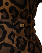 Brown Leopard Jacquard Knee Length Dress