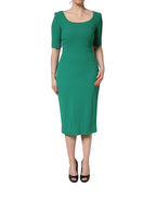 Green Short Sleeve Pencil Sheath Midi Dress
