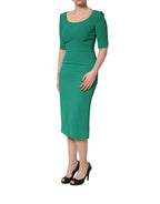 Green Short Sleeve Pencil Sheath Midi Dress