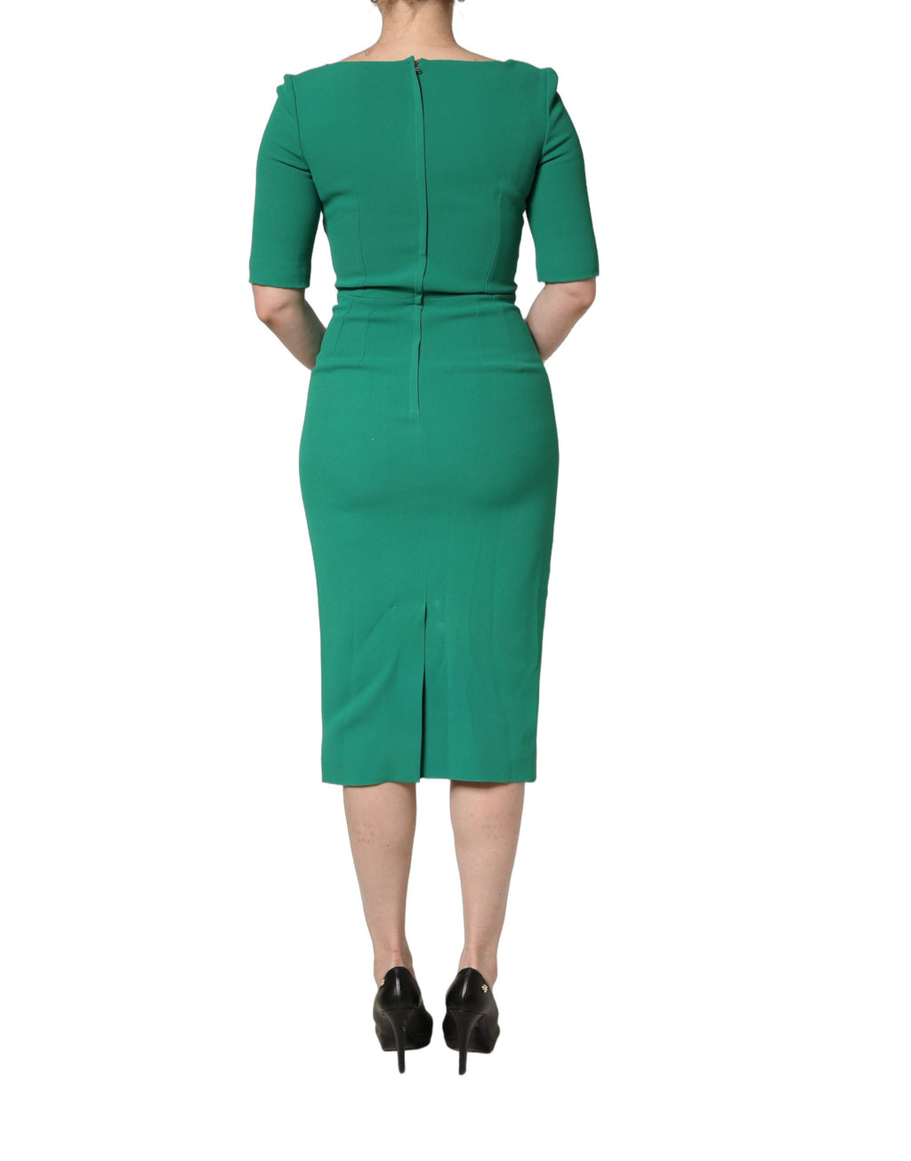 Green Short Sleeve Pencil Sheath Midi Dress