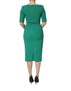 Green Short Sleeve Pencil Sheath Midi Dress