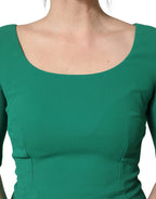 Green Short Sleeve Pencil Sheath Midi Dress