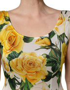 Yellow Rose Print Organzine Sleeveless Maxi Dress
