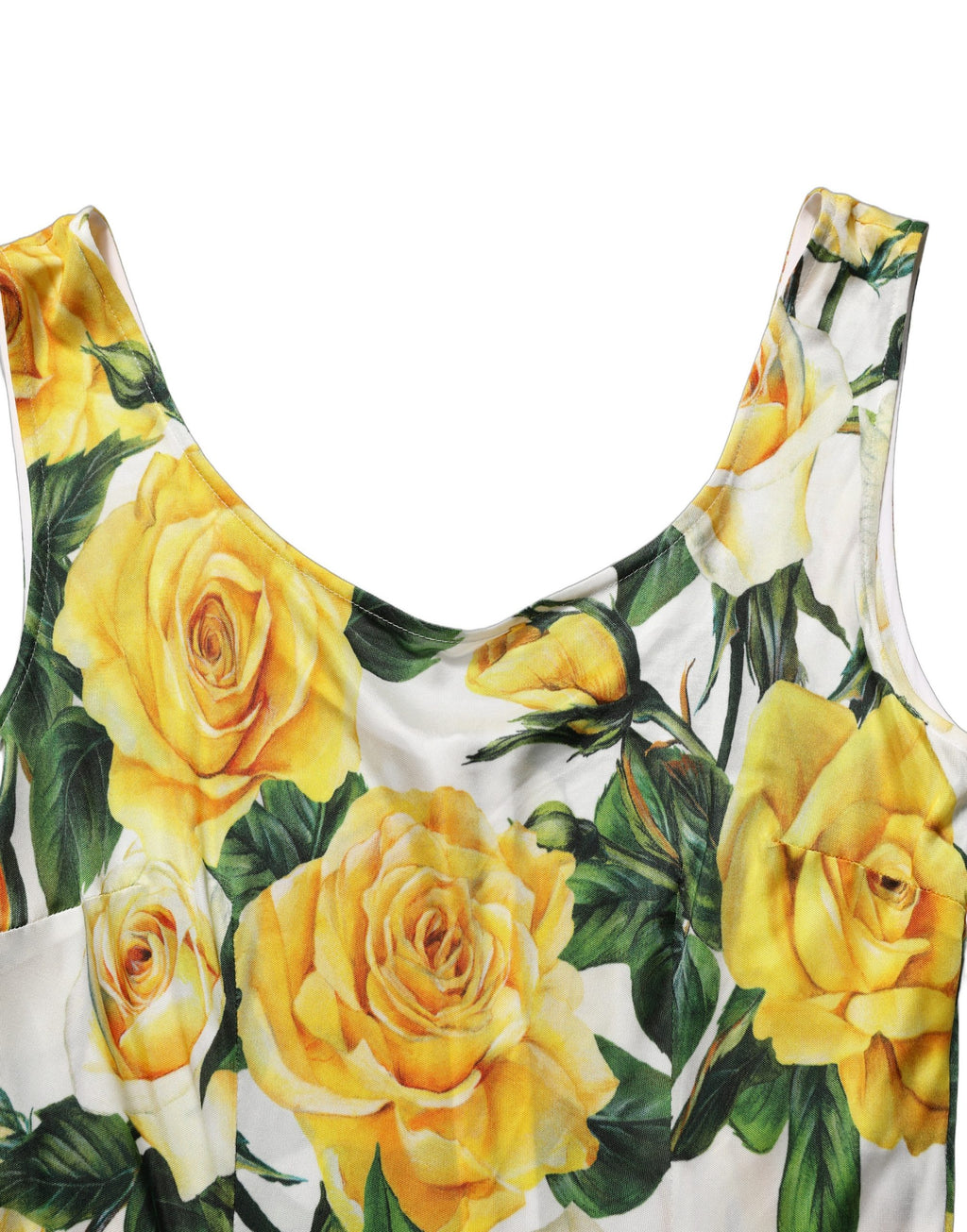 Yellow Rose Print Organzine Sleeveless Maxi Dress