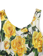 Yellow Rose Print Organzine Sleeveless Maxi Dress