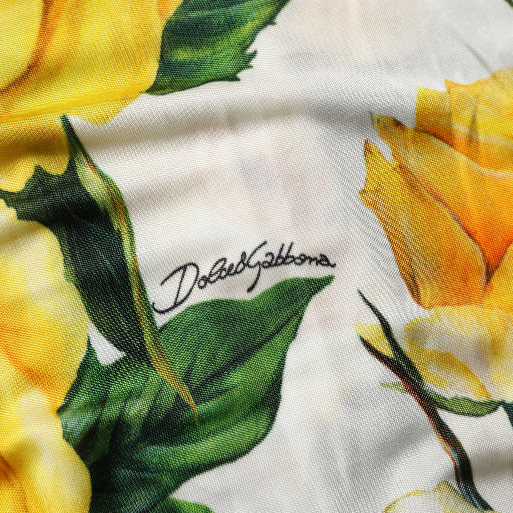 Yellow Rose Print Organzine Sleeveless Maxi Dress