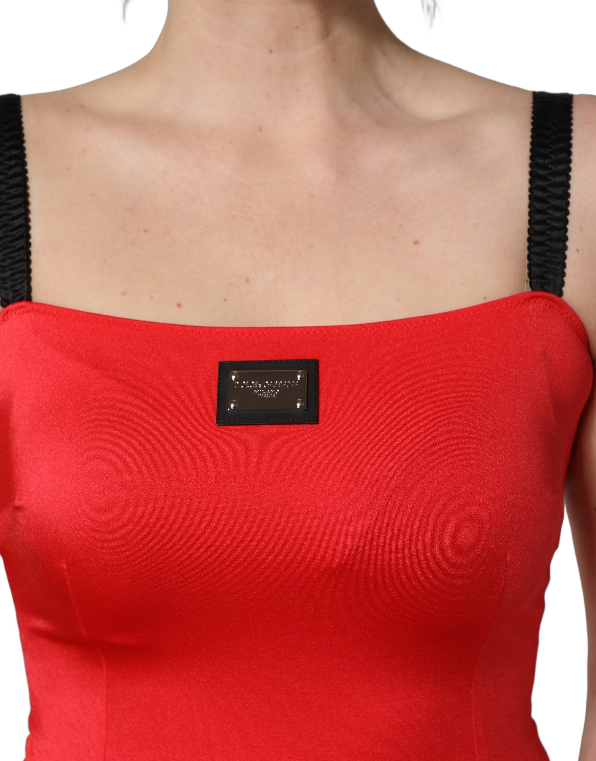 Red Nylon Blend Cady Sleeveless Mini Dress