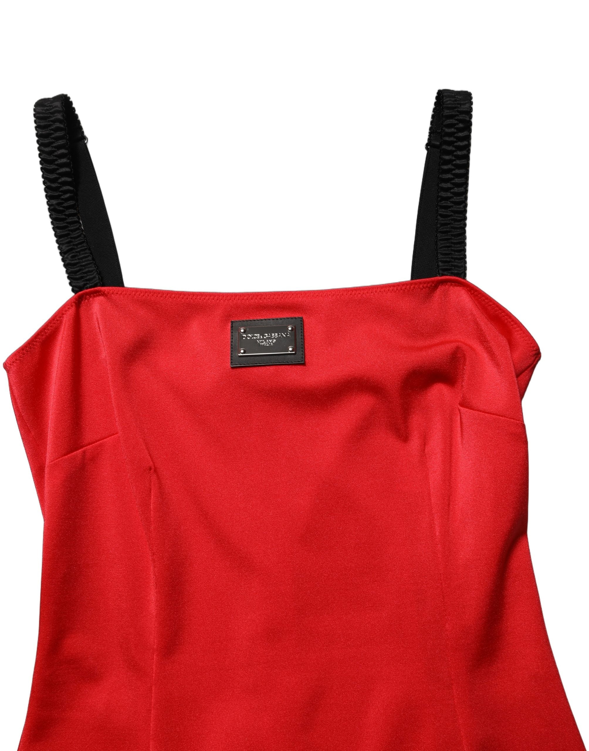 Red Nylon Blend Cady Sleeveless Mini Dress