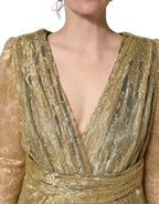 Gold Sheer Lace Crystal Embellished Dress