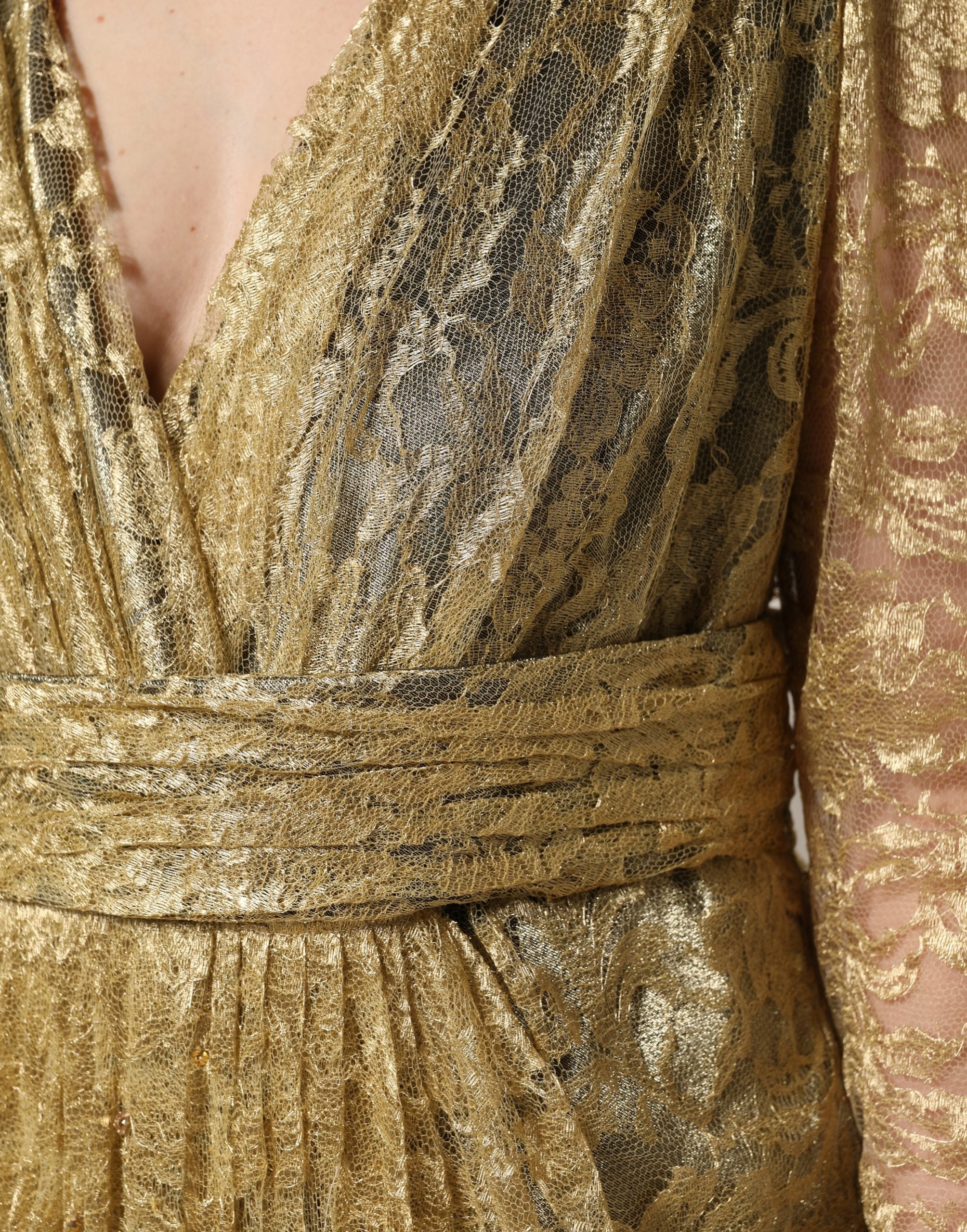 Gold Sheer Lace Crystal Embellished Dress