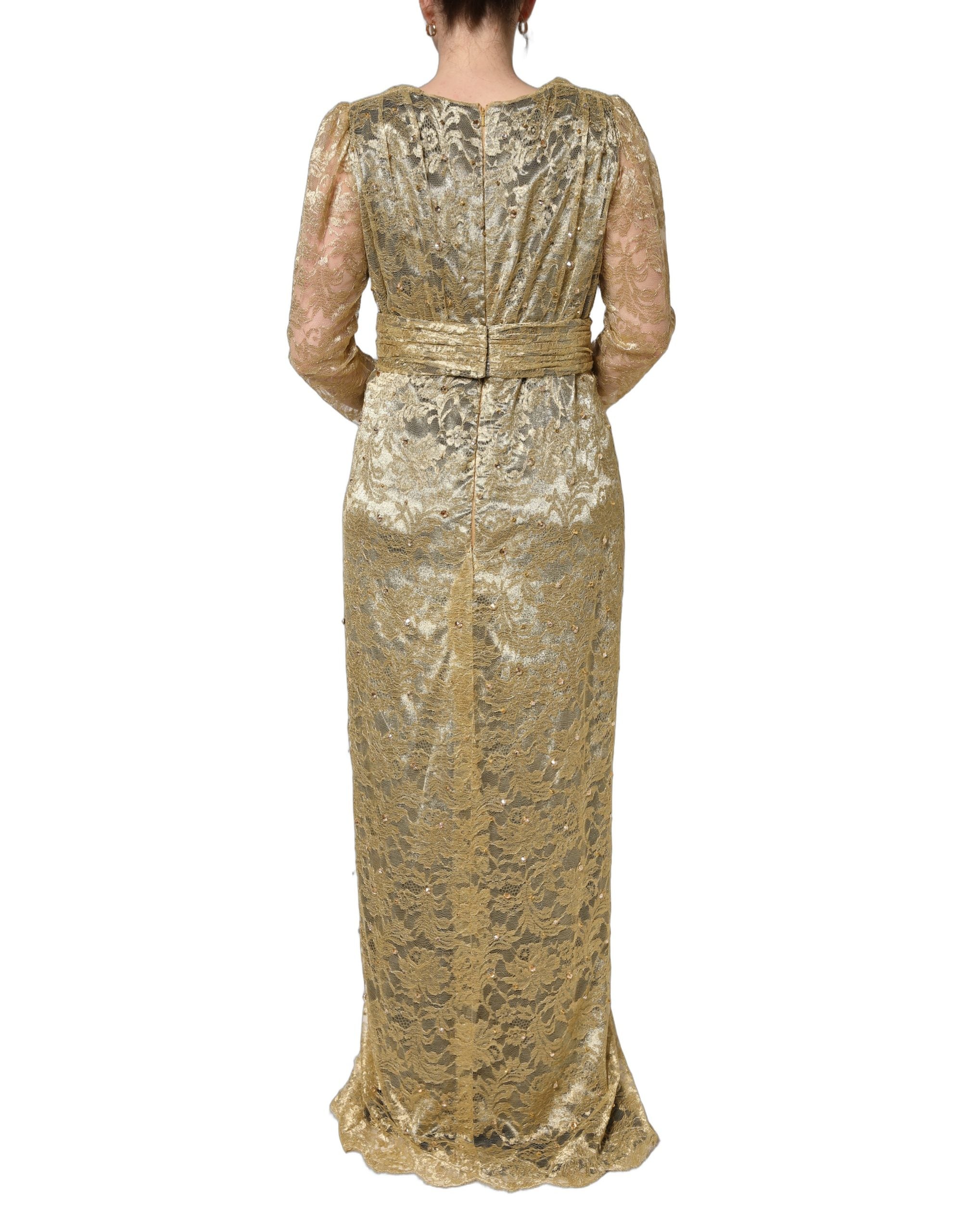 Gold Sheer Lace Crystal Embellished Dress