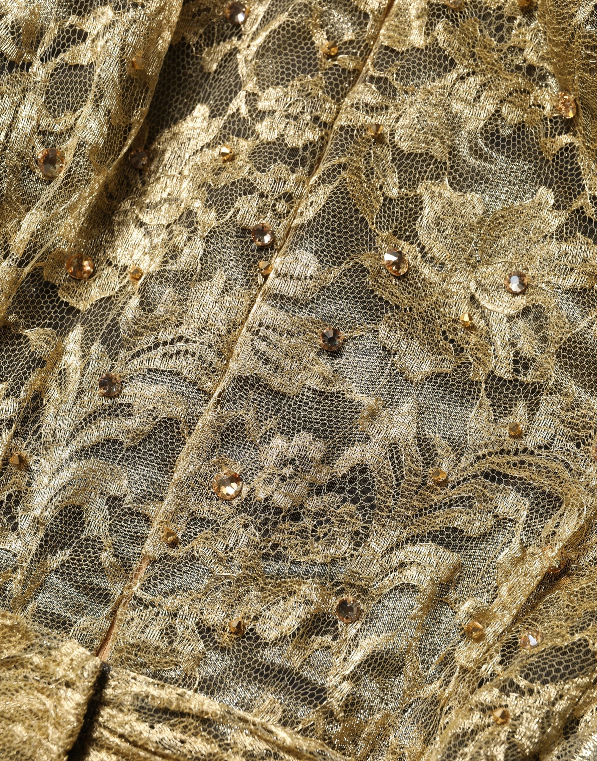 Gold Sheer Lace Crystal Embellished Dress