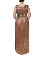 Brown Metallic Crystal Evening Gown Dress