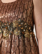 Brown Metallic Crystal Evening Gown Dress