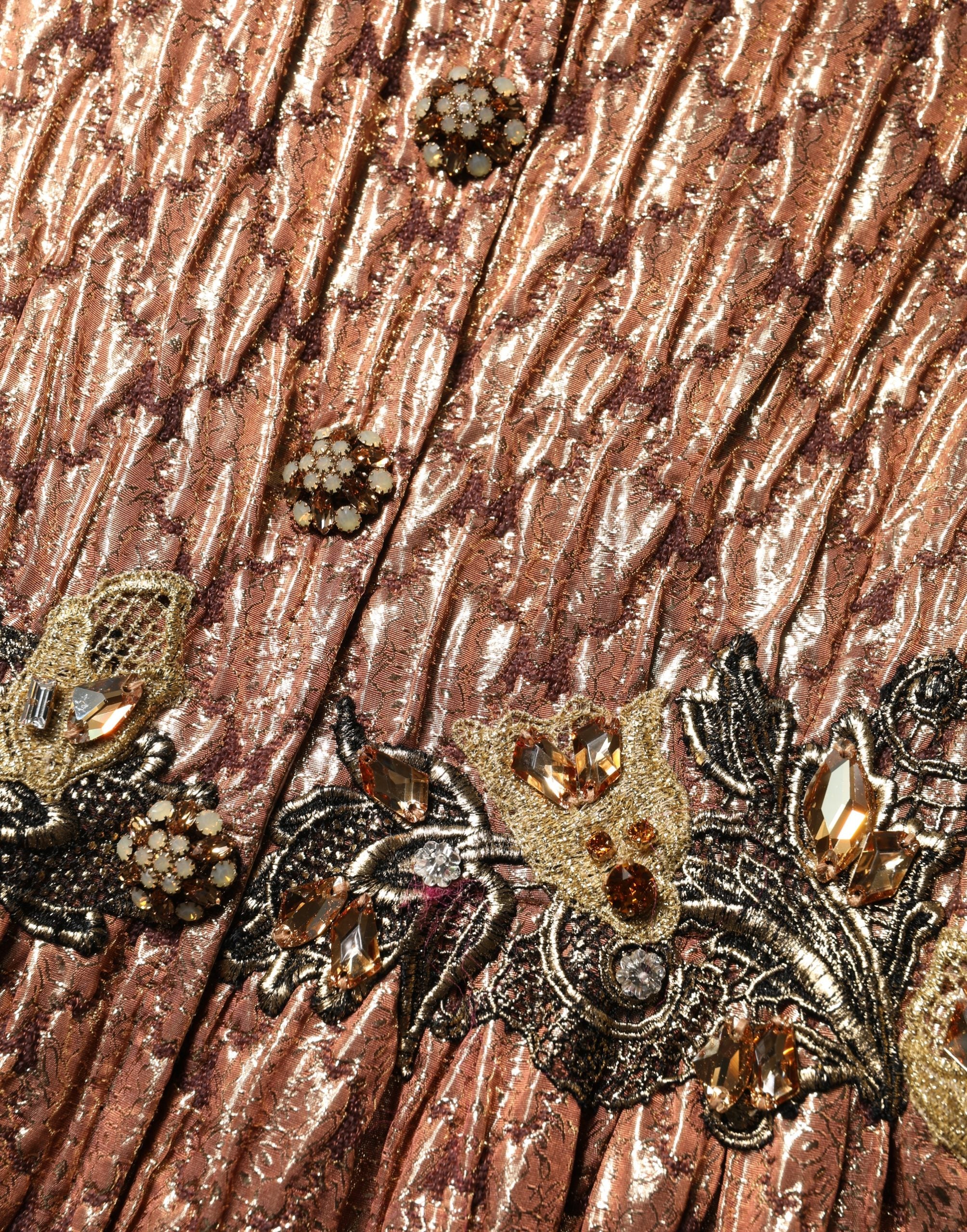 Brown Metallic Crystal Evening Gown Dress