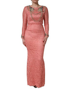 Pink Embellished Mermaid Lace Gown Dress